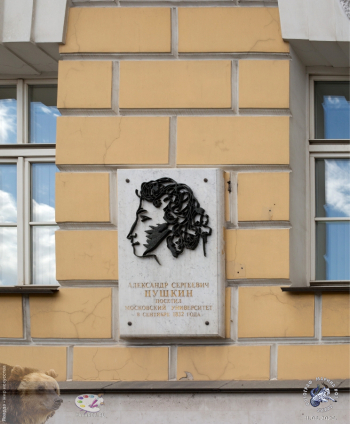 Адрес пушкинской мемориальной доски: Москва, Моховая улица, дом 11, строение 1. Фотограф Марина Роз.