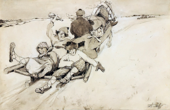 Афанасьев Алексей Фёдорович. Масленица. Загуляли. Бумага, акварель. 18,1х27,7. 1925. Саратовский государственный художественный музей имени А.Н.Радищева.