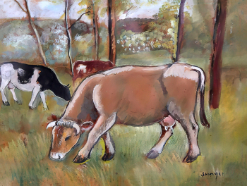 Жоаким Суньер-и-де-Миро. Коровы. Картон, гуашь. 24,2х32,3. Частная коллекция.