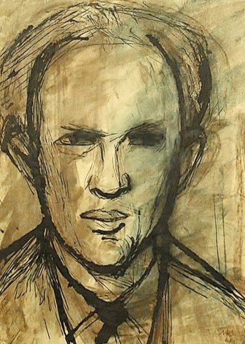 Вайнман Моисей Абрамович. Автопортрет. Бумага, акварель, тушь. 37х27. 1961. Государственный музей городской скульптуры.