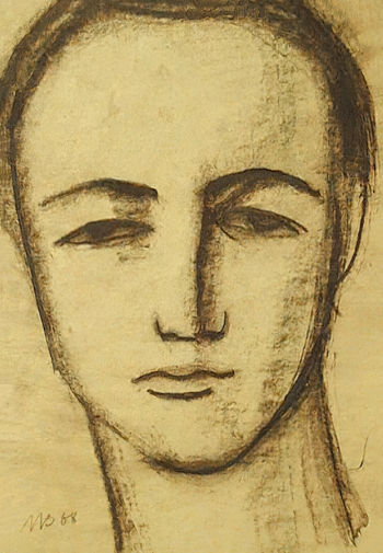 Вайнман Моисей Абрамович. Портрет пианистки. Бумага, сангина. 40х28. 1968. Государственный музей городской скульптуры.