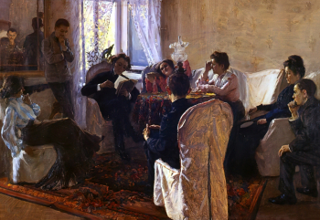 Бершадский Юлий (Иоиль-Рувин) Рафаилович. Новый рассказ. Холст, масло. 86х124. Краснодарский краевой художественный музей имени Ф.А.Коваленко.