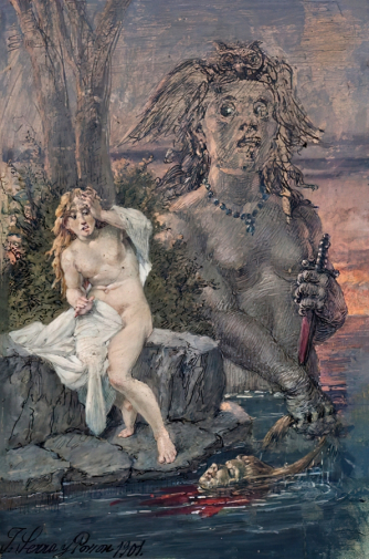 Хосе Серра-и-Порсон. Фантастическая сцена. Бумага, гуашь, тушь. 20х13,3. 1901. Частная коллекция.