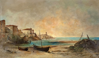 Эльвира Малагаррига-и-Ормарт. Пляж Тосса-де-Мар. Холст, масло. 121х208. Частная коллекция.