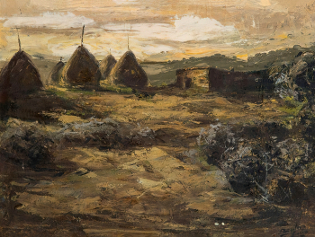 Хосе Белас-и-Рекасенс. Пейзаж со стогами сена. Холст, масло. 46х61. Частная коллекция.