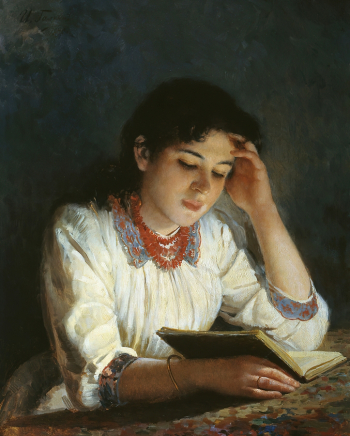 Галкин Илья Саввич. За чтением. Холст, масло. 73х58. 1890. Омский областной музей изобразительных искусств имени М.А.Врубеля.