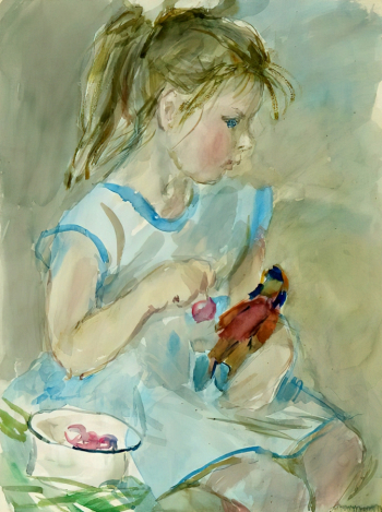Афанасьева Елена Александровна. Голубая девочка. Бумага, акварель. 50х37,7. 1970-е. Ярославский художественный музей.