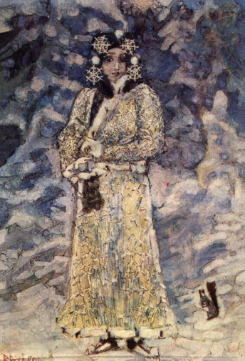 Врубель Михаил Александрович. Снегурочка. Бумага, акварель, гуашь. 25х17. 1890-е. Рязанский государственный областной художественный музей имени И.П.Пожалостина.