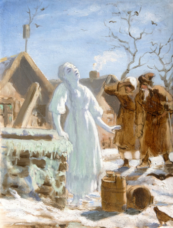 Перов Василий Григорьевич. Снегурочка. Бумага на картоне, масло. 27х20. 1879. Государственная Третьяковская галерея.