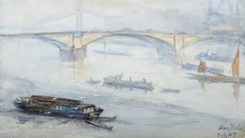 Мэй Вейл. Мост Баттерси в Лондоне. Картон, акварель. 13х23. 1907. Частная коллекция.