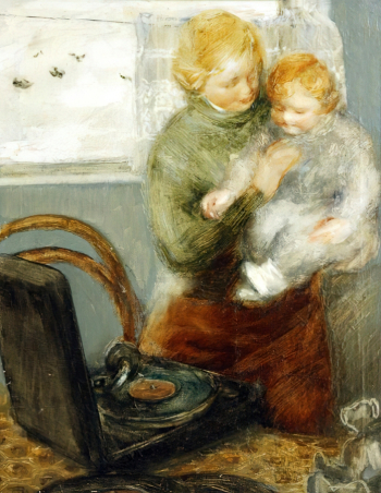 Михайлов Сергей Алексеевич. У патефона. Холст, масло. 56,5х46. 1936. Екатеринбургский музей изобразительных искусств.