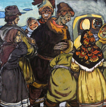 Седов Виктор Михайлович. Колядки. Бумага, гуашь. 21,5х22. 1970-е. Каменск-Уральский краеведческий музей имени И.Я.Стяжкина.