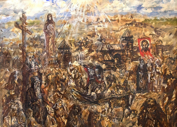 Симаков Сергей Борисович. Год 988. Свержение Перуна. Холст, масло. 25х35. 1985. Угличский государственный историко-архитектурный и художественный музей.