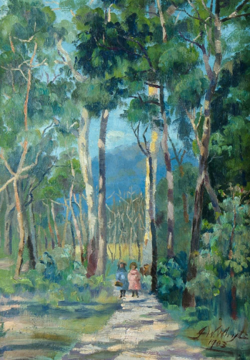 Джени Уилкинсон Уайт. Дети на кустистом пути. Доска, масло. 32х24. 1903. Частная коллекция.