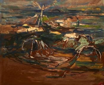 Джон Ричард Пассмор. Драка на песке. Доска, масло. 64х76. 1953. Частная коллекция.