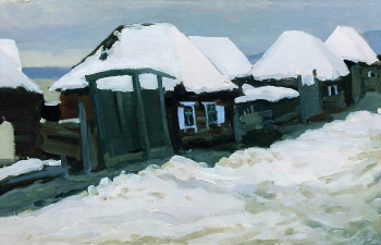 Фокин Николай Михайлович. Златоуст. Избы. Холст, масло. 32х49. Конец 19 или начало 20 века. Ставропольский краевой музей изобразительных искусств.