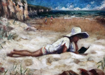 Олив Даттон Грин. Читающая на пляже. Холст, масло. 25х35. Частная коллекция.