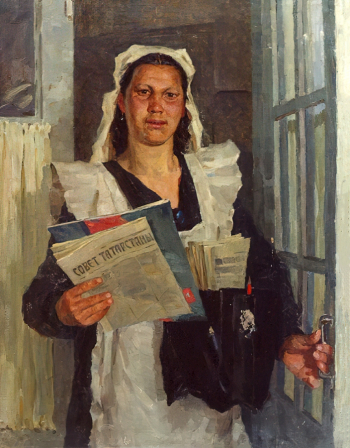 Фаттахов Латфулла Абдульменович. Сельский почтальон. Холст, масло. 83,5х65. 1959. Государственный музей изобразительных искусств Республики Татарстан.