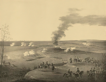 Дмитриев-Мамонов Александр Иванович. Сражение при Лейпциге 1813 года, октября 6 дня. Бумага, литография. 45,5х55,5. 1820-е - 1830-е. Государственный исторический музей.