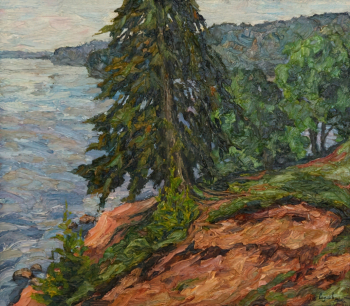Саулов Олег Николаевич. Ель на обрыве. Озеро Селигер. Холст, масло. 35х40. 2000. Государственный музей художественной культуры Новгородской земли.