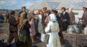 Кузнецов Георгий Иванович. Хрущёв на Ставрополье. Холст, масло. 140х212. До 1961 года. Ставропольский краевой музей изобразительных искусств.