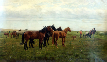 Бунин Наркиз Николаевич. Кони на пастбище. Холст, масло. 90х143. 1907. Государственный Владимиро-Суздальский историко-архитектурный и художественный музей-заповедник.