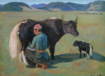 Осипов Афанасий Николаевич. Утренняя дойка. Холст, масло. 60,5х80,5. 1986. Национальный художественный музей Республики Саха (Якутия).
