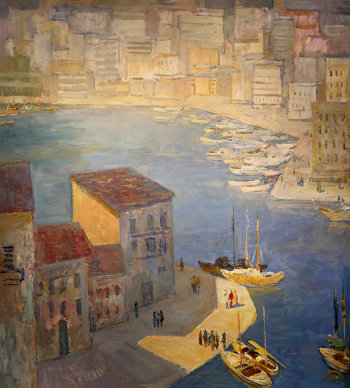 Бурлаков Всеволод Фёдорович. Барселона. Картон, масло, темпера. 83х105. 1986. Калининградский областной музей изобразительных искусств.