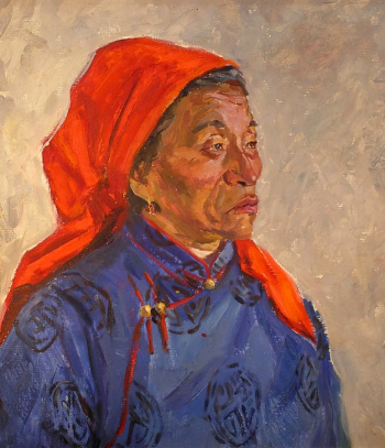 Сарыг-оол Шогжут-оолович Саая. Суглуу - бухгалтер. Картон, масло. 53х47,2. 20 век. Историко-этнографический музей-заповедник Шушенское.