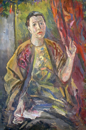 Штамм Николай Львович. Женский портрет. Холст, темпера. 120х80. 1960-е. Сахалинский областной художественный музей.