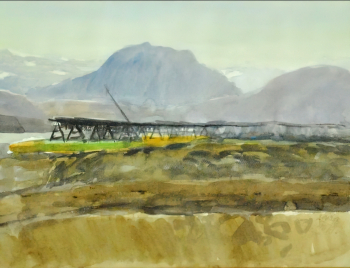 Эйрикур Смит. Мост и кран. Бумага, акварель. 48х58. Частная коллекция.
