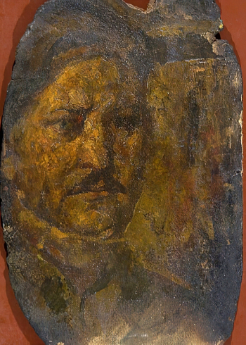 Токмин Борис Иванович. Автопортрет. Картон, масло. 1972. Местоположение картины неизвестно.