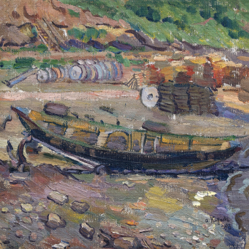Китаев Александр Виссарионович. На берегу Волги (Лодка на берегу). Холст, масло. 31,5х32. 1913. Чувашский государственный художественный музей.