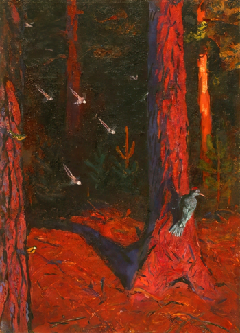 Никольский Георгий Евлампиевич. Дятел желна. Бумага, темпера. 41х33. 1962. Государственный Дарвиновский музей.