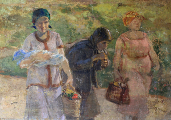 Блонская Серафима Иасоновна. Возвращение с рынка. Холст, масло. 35х49. Начало 20 века. Таганрогский художественный музей.