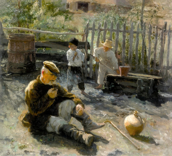 Красицкий Фотий Степанович. У колодца. Холст на картоне, масло. 37х41. 1900. Национальный музей во Львове имени Андрея Шептицкого.