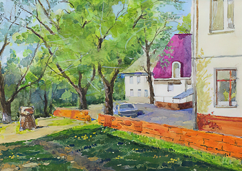 Агафонов Юрий Петрович. Белгородский дворик. Бумага, акварель. 29х40. 20 век. Белгородский государственный музей народной культуры.