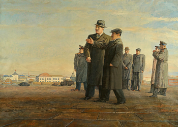 Романов Пётр Петрович. Молотов в Якутске. Холст, масло. 139,5х198,5. 1950. Национальный художественный музей Республики Саха (Якутия).