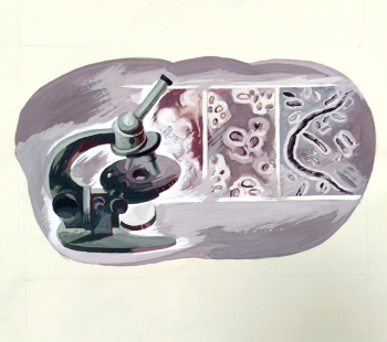 Дрилёв Алексей Алексеевич. Микроскоп. Бумага, гуашь. 30,5х23. 1989. Государственный музей истории литературы, искусства и культуры Алтая.