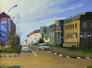 Дуткевич Вилен Евгеньевич. Улица Рультытегина. Город Анадырь. Картон, масло. 35х46. 2009. Музейный Центр `Наследие Чукотки`.