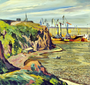 Прасков Валерий Трофимович. Морпорт `Анадырь`. Картон, масло. 54х60,1. 1988. Магаданский областной краеведческий музей.