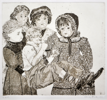 Эльмар Пейнтнер. Клоун и куклы. Бумага, офорт. 18,5х20,5. 1989. Частная коллекция.
