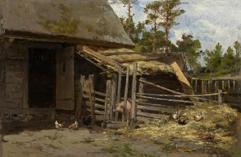 Беггров Александр Карлович. Дворик в Лифляндии. Доска, масло. 15,2х23,5. 1881. Государственная Третьяковская галерея.