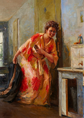 Костюков Пётр Дмитриевич. Любопытство. Холст, масло. 88х64. 1953. Галерея искусств `Эстетика`.