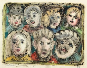 Франц фон Зулов. Головы. Бумага, смешанная техника. 20х25. 1959. Частная коллекция.