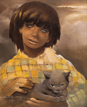 Мариетт Лидис. Мальчик с кошкой. Холст, масло. 40х32. 1966. Частная коллекция.