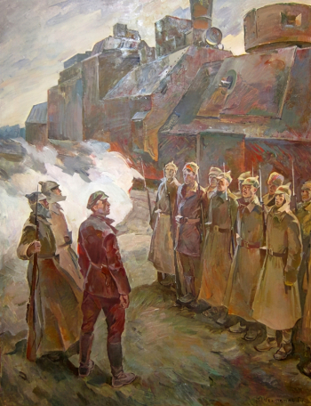 Усыпенко Юрий Фёдорович. Комиссар бронепоезда. Холст, масло. 127х100. 1974. Государственный мемориальный музей А.В.Суворова.
