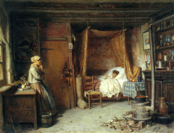 Гун Карл Фёдорович. Больное дитя. Холст, масло. 39х49. 1869. Государственная Третьяковская галерея.