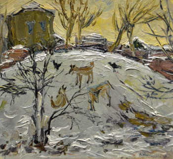 Кобыльцова Надежда Яковлевна. Абакан. ДВП, масло. 27,5х39,5. Музей истории города Черногорска.