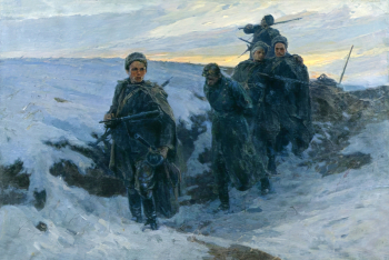 Самсонов Марат Иванович. Разведчики. Холст, масло. 150х220. 1950. Военно-исторический музей артиллерии, инженерных войск и войск связи.